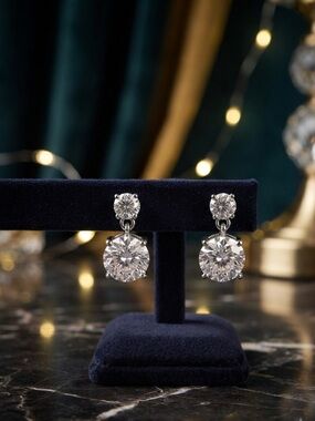 Women's Copper Rhinestone Drop Stud Earrings with 925 Sterling Silver Post